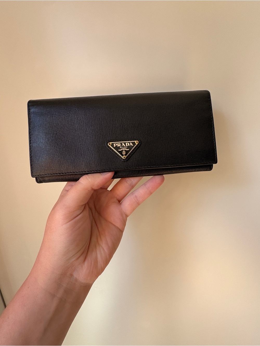 Prada Black Saffiano Leather Triangular Logo Wallet